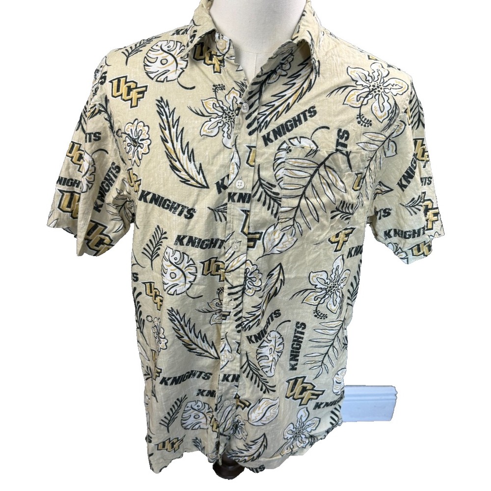 Wes and Willy UCF Knights Mens Tan Tropical‎ Hawaiian Button Down Shirt Large